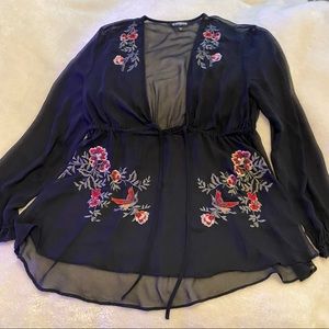 Express Women’s Black Embroidered Top